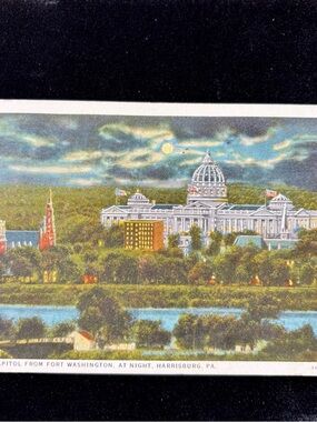 Vintage 1927 Harrisburg PA Postcard Night Bats Flags Millersburg Cancel CT Art